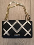 BLACK & WHITE CLUTCH BAG - RIVER ISLAND GOLD CHAIN STRAP - 25 x 16 x 5cm