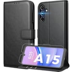 Peakally Coque pour Samsung Galaxy A15 5G/4G [ Verre Trempé Protection *1 ] [ Blocage du Signal RFID ] [ Premium PU ] [ Pochette de Portefeuille ] Etui à Rabat pour Samsung A15 5G/4G, Noir