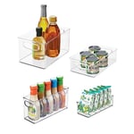 iDesign 4-Piece Recycled Plastic Stackable Organiser Storage Bin Set with Handles for Kitchen, Fridge, Freezer, Pantry & Cabinet Organisation – Various Sizes, Clear