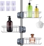 3 Pièces Porte Savon pour Etagere Douche,Porte-Savon pour Barre de Douche Inox sans Perçage Éponge de Douche Organisateur pour Tige de 18-25 mm