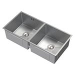 Evier double inox cuisine bac à encastrer argent + vidage trop-plein 81,5x40 cm