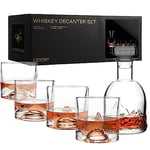 LIITON The Peaks Mountains Crystal Bourbon Whisky Decanter Coffret cadeau avec 4 verres à l'ancienne, cadeaux de luxe, vodka, scotch, liqueur, 1 L