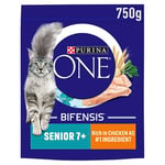 Purina ONE 7+ Dry Cat Food Rich in Chicken 750g, Pack of 4