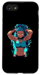 Coque pour iPhone SE (2020) / 7 / 8 Blue Hair Dark Skin Fitness Modèle Posant Illustration