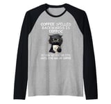 Coffee Spelled Backwards is Eeffoc Sign,Funny Cat Coffee Mug Raglan Baseball Tee