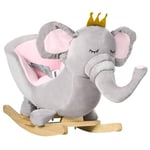 Baby Rocking Elephant Rocker Chair Toy Wooden Base, Safety Belt - Grey