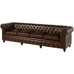 Massivmoebel24 - Canapé 4 places en cuir véritable marron chesterfield 104 - brun