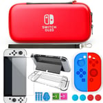 Protection Pour Switch Oled Kit Accessoires Pochette Pour Nintendo Avec Coque, Ecran Verre Trempé Et Poignées Couvre Pouce