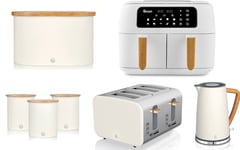 Swan Nordic White Kettle Toaster Dual Basket Air Fryer Bread Bin & Canisters Set