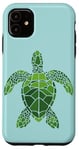 iPhone 11 Cute Green Sea Turtle Geometric Design On Light Blue Case