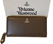 Vivienne Westwood zip around Wallet brown real leather Orb logo New with Box