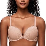 Deyllo Soutiens-Gorge Femme Rembourré avec Armature Dentelle Lingerie Push-up Brassiere Classiques Brassière Maintien Rose Chair 95D