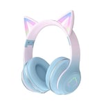 Usoun Kids Headphones,Cat Ear Led Light Bluetooth Kids Headphones with Mic,Girls Headphones Wireless,TF Card,3.5mm Audio,Wireless/Wired Foldable Kids On Ear Headphones for Boys Girls Adults (Blue)