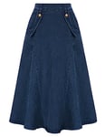 Belle Poque Jupe midi en jean pour femme - Taille haute - Jupe trapèze avec poches - Vintage et élégante, bleu foncé, S