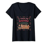 Womens I Teach The Smartest Cookies Teacher Funny Cute Gingerbread V-Neck T-Shirt