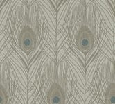 A.S Creation Luxury Peacock Bird Feather Design Wallpaper Grey Turquoise 36971-6