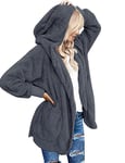 Zeagoo Manteaux Femme Chaud en Peluche à Capuche Doux Ample Manteau En Peluche Chaud Manches Longues Veste Décontractée Couleur Unie Blousons Hoodie Sweatshirt Hiver Gris Foncé S