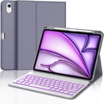 Clavier Ipad Air 11 Pouces 2024, Coque Clavier Ipad Air 11, Azerty Fran?ais Clavier R?tro?clair? 7 Couleurs, ?tui Clavier D?tachable Bluetooth Ipad Air 11 Pouces, Violet