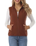 fuinloth Manteaux sans Manche Femme Chaud Polaire Zippé Gilet Veste pour Printemps Automne Hiver Chocolat M