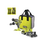 Pack Ryobi Perceuse-visseuse percussion R18PD7-252S Brushless - 2 batteries 5.0 - 2.0Ah - Chargeur - 38 accessoires perçage-vissage-boulonnage