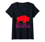 Womens Red Buffalo Mafia Funny V-Neck T-Shirt