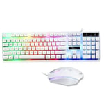 (Vit) Gaming Tangentbord och Mus Set Rainbow LED Kabelansluten USB för PC Bärbar dator