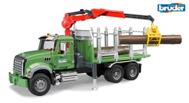 Bruder 02824 MACK Granite Timber truck with loading crane, grab & 3 trunks 1:16