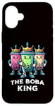 Coque pour iPhone 16 Plus Boba King Illustration drôle Boba Tea Drinker