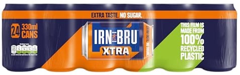 IRN-BRU XTRA, 24 Pack Zero No Sugar & Low Calorie Fizzy Drinks Multipack Cans with XTRA Taste - 24 x 330ml Cans