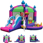 GOPLUS Château Gonflable Perse avec Toboggan pour 2-3 Enfants 3-8 Ans Charge 45KG+45KG-Trampoline/Piscine/Jeux de Lancer