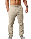 NANAMEEI Pantalon Lin Homme de Plage Pantalon Leger Ete Homme Décontractés Taille Elastique Casual Coton Yoga Pants Men Kaki L