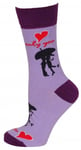 Socks Valentine Kiss design purple with only you red heart size 4-8 (37-42)