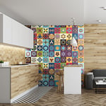 60 Stickers adhésifs carrelages | Sticker Autocollant Carreaux de ciment - Mosaïque carrelage mural salle de bain et cuisine | Carreaux de ciment adhésif mural - azulejos - 20 x 20 cm - 60 pièces