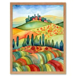 Landscape Of Tuscany House On The Hill Folk Art Art Print Framed Poster Wall Decor 12x16 inch