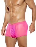 Casey Kevin Men Sexy Mesh Boxer Briefs Stretch Breathable Shorts Hipsters Trunk Underwear,Pink-L