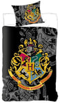 Harry Potter sängkläder - 140x200 cm - Guldfärgad Hogwarts vapensköld - 2 i 1 design - 100 % bomull.