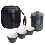 XINGYU Tea Set Ceramic Blue Travel Storage Bag Portable Retro with Pattern Pattern One Teapot and Three Cups for Home Office Outdoor Picnic Business Hote