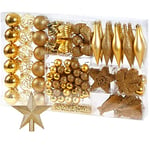 BAKAJI Lot de 102 Boules de Noël pour Sapin de Noël, étoiles, Pommes de pin, dorées, Taille Standard