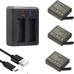 Action Caméra Batterie PG1050 Batteries Rechargeables (3 pièces) avec USB Chargeur pour Crosstour/Campark/Apexcam/Dragon Touch/APEMAN/AKASO/GOOKAM/DBPOWER/Victure/COOAU/EKEN/SJ4000/PG900