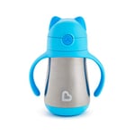 Munchkin - Tasse d'Apprentissage pour Bébé, Design Chat, Gobelet pour Bébé (18 mois et +), Gourde Isotherme avec Paille Anti-Fuite, Boissons Chaudes & Froides - Bleu (237 ml)