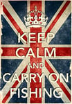 KCV22 Vintage Style Union Jack Keep Calm And Carry On Fishing Funny Art Poster Print - A3 (432 x 305mm) 16.5" x 11.7"