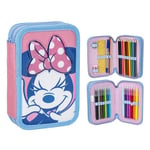 Trousse à crayons 3 compartiments Minnie Mouse - Rose - 12,5 x 4,5 x 19,5 cm - Fabriquée en polyester et PVC - Fermeture à glissière - Accessoires inclus - Produit original conçu en Espagne