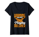 Womens Warning May Start Playing Dulcimer Music Teacher V-Neck T-Shirt