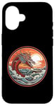 Coque pour iPhone 16 Sea Dragon #17 Tête au-dessus des vagues Coucher de soleil rouge rétro