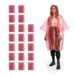 Relaxdays Ponchos de Pluie jetables, Lot de 20, avec Capuche et Ouverture pour Les Bras, Unisexe, Rouge