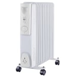 2500W 11 Fin Oil Filled Radiator Portable Electric Heater with Thermostat White