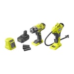 RYOBI - Combo 2 outils ONE+ : Boulonneuse à chocs + Gonfleur-compresseur + 1 batterie 1,5 Ah, chargeur + 3 douilles - R18IWPI-115G