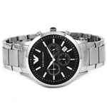 EMPORIO ARMANI MENS WATCH STAINLESS STEEL SILVER BRACELET AND BLACK DIAL AR2434