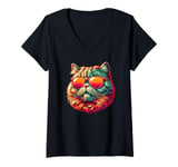 Womens Retro Sunglasses British Shorthair Cat V-Neck T-Shirt