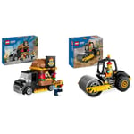 LEGO City Le Food-Truck de Burgers, Jouet de Camionnette, Cadeau pour Garçons et Filles de 5 Ans+ & City Le Rouleau Compresseur de Chantier, Jouet de Construction de Véhicule, Maquette de Camion